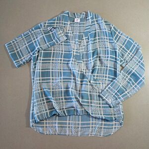 Cabi 3068 Blue White Plaid Surplice Wrap Blouse Medium Long‎ Sleeve Top
